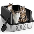 thumbnail image 1 of Jumbo Stainless Steel Litter Box, High Sided Metal Cat Litter Box for Large Cats & Multiple Cats, Odor Control, Anti-Leak & Easy Clean, Black, 1 of 7