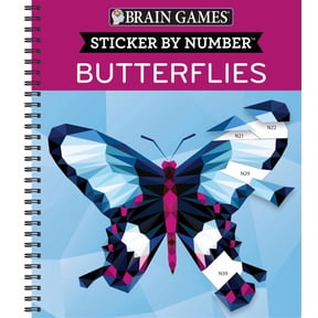 Brain Games - Sticker by Number: Butterflies - 2 Books in 1 (42 Images to Sticker) (Spiral-Bound)