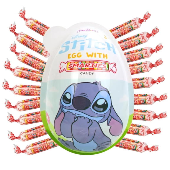 Jumbo Stitch Egg with 18 Smarties Rolls Inside, Easter Basket Stuffer, 2.86 Ounces