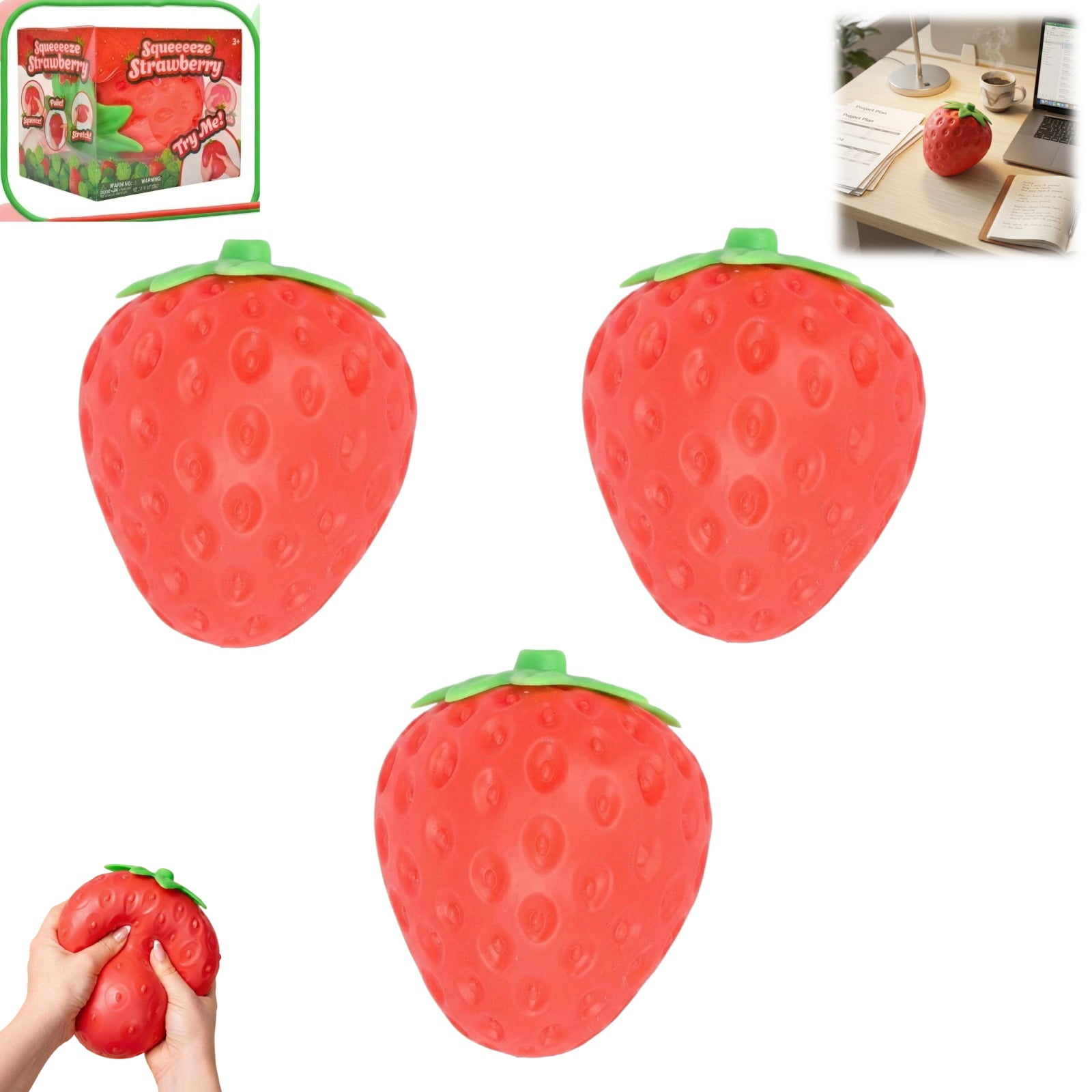 Jumbo Taba Squishy Strawberry - Hand-Sized Stress Relief Toys for Adults, Silent Squeeze Sensory Fidget Red
