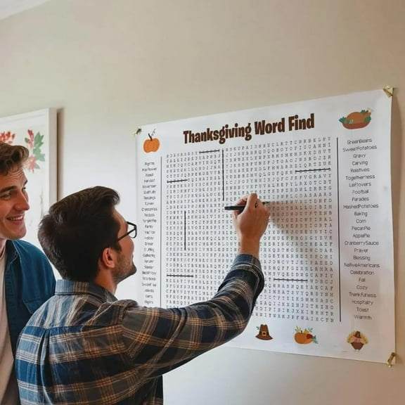 Jumbo Thanksgiving & Christmas Word Search Poster – Giant 36"X24" Wall Game, Fun-Filled 50 Words Find Puzzle Decoration, Interactive Walldecor Crafts Xmas for Classroom Activities (Thanksgiving)