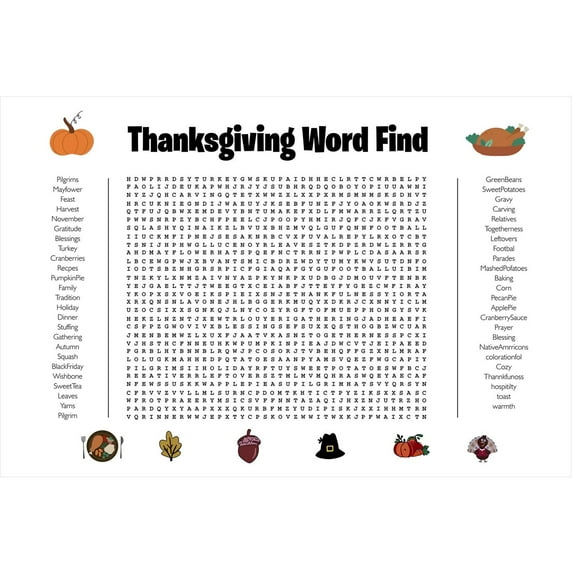 Jumbo Thanksgiving Word Search Poster Giant 36 quot x24 quot Wall Game Holiday
