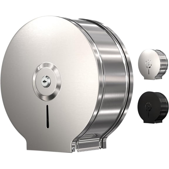 Jumbo Toilet Paper Dispenser-Wall Mount Industrial Toilet Paper Holder, Commercial Grade, Stainless Steel, Locking Bathroom Dispenser for 9" Rolls (Dispensador de Papel de bano) by (Silver)