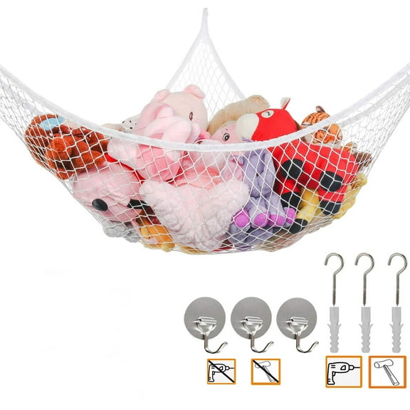 'Jumbo Toy Hammock Stuffed Animals and Toy Storage Hammock Net 70" Wall Sling Corner Extra Large Kids Children Mesh Toy Net Organizer