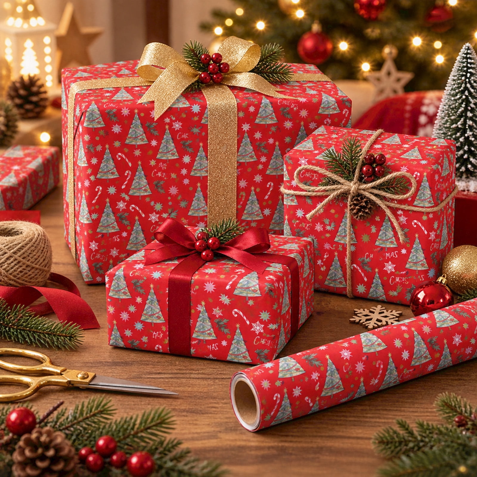 Paper Rol Pattern Jumbo Vintage Christmas Wrapping Paper Roll - Assorted Festive Patterns ...