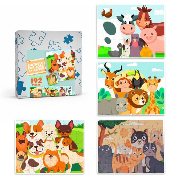 Jumbo Wooden Floor Puzzle for Kids Ages 3-5 - 4 Pack Animal Puzzles, 48 Piece Each |Educational Preschool Toddler Puzzle Gift Set, Safe & Durable Preschool Learning Toy for Boys & Girls
