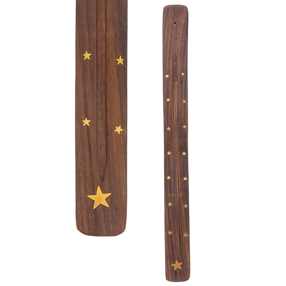 Jumbo Wooden Incense Stick Holder 18" Long Ash Catcher for 19" Large Incense Sticks - Stars Design