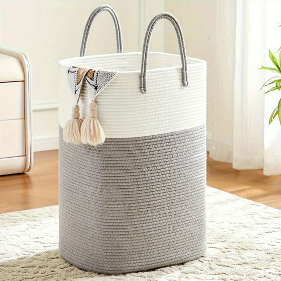 Jumbo Woven Cotton Laundry Basket - 40L to 100L Capacity for Clothes, Toys & Blankets - Breathable Storage for Bathroom, Nursery & Living Room