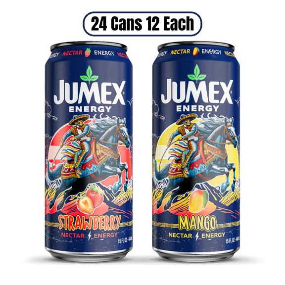 Jumex Energy Variety Pack, Mango & Strawberry Nectar Drink, 15 oz Can, 24 Pack (12 Each Flavor)