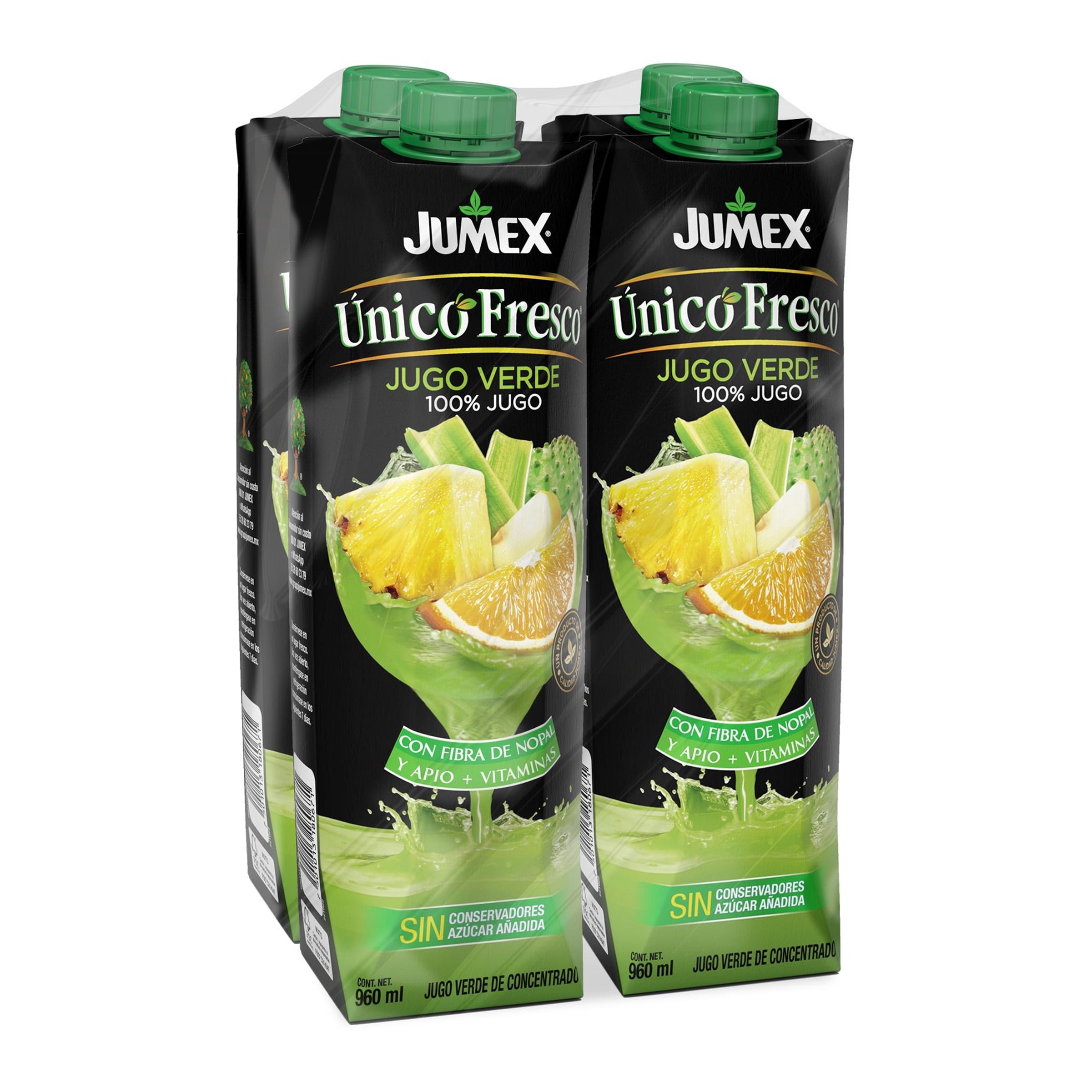 Jumex Unico Fresco Green Juice (Jugo Verde), Blend of Fruits & Vegetables, 960ml (32.4 fl oz) Bottles, 4 Pack