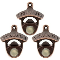 Jumiok Antique Copper Magnetic Bottle Opener Wall Mount Soda Beer Opener Mountable Gift for Beer Lover (3 PCS)