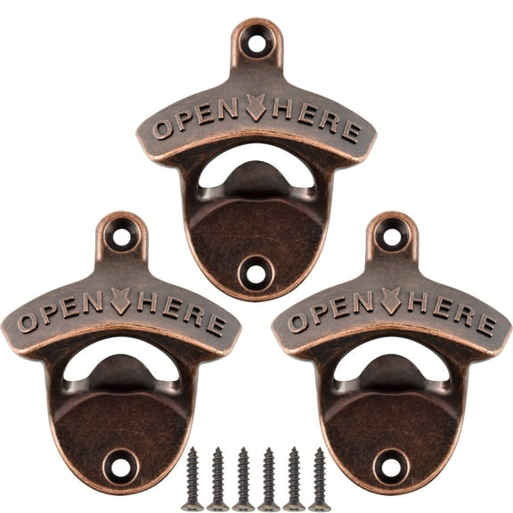 Jumiok Rustproof Beer Opener Wall Mounted Bottle Opener Antqiue Copper for Home Decrotion (3 PCS)