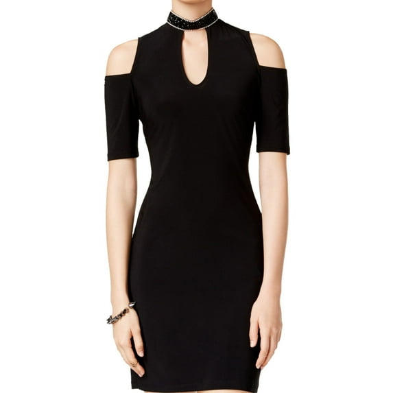 Jump Apparel Womens Embellished Cold-Shoulder Sheath Dress, Black, Small
