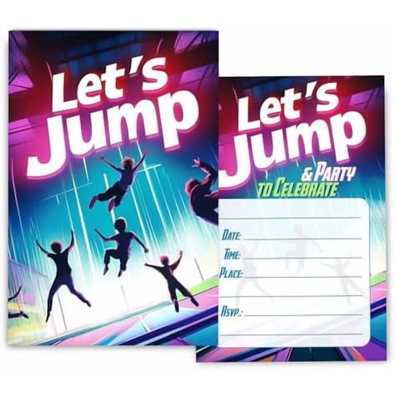 Jump Birthday Invitations for Boys, Girls, Jump Birthday Party Invitaions for Let's Jump Party Invites, 4x6 Inches, 30 Sets with Envelopes