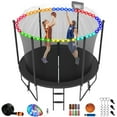thumbnail image 1 of Jump Into Fun Trampoline 10FT with Basketball Hoop and Lights Sprinkler Socks Enclosure, 1000LBS Weight Capacity Backyard Outdoor Trampoline for Kids and Adutlts, Trampoline for Gift, Family Use, 1 of 7