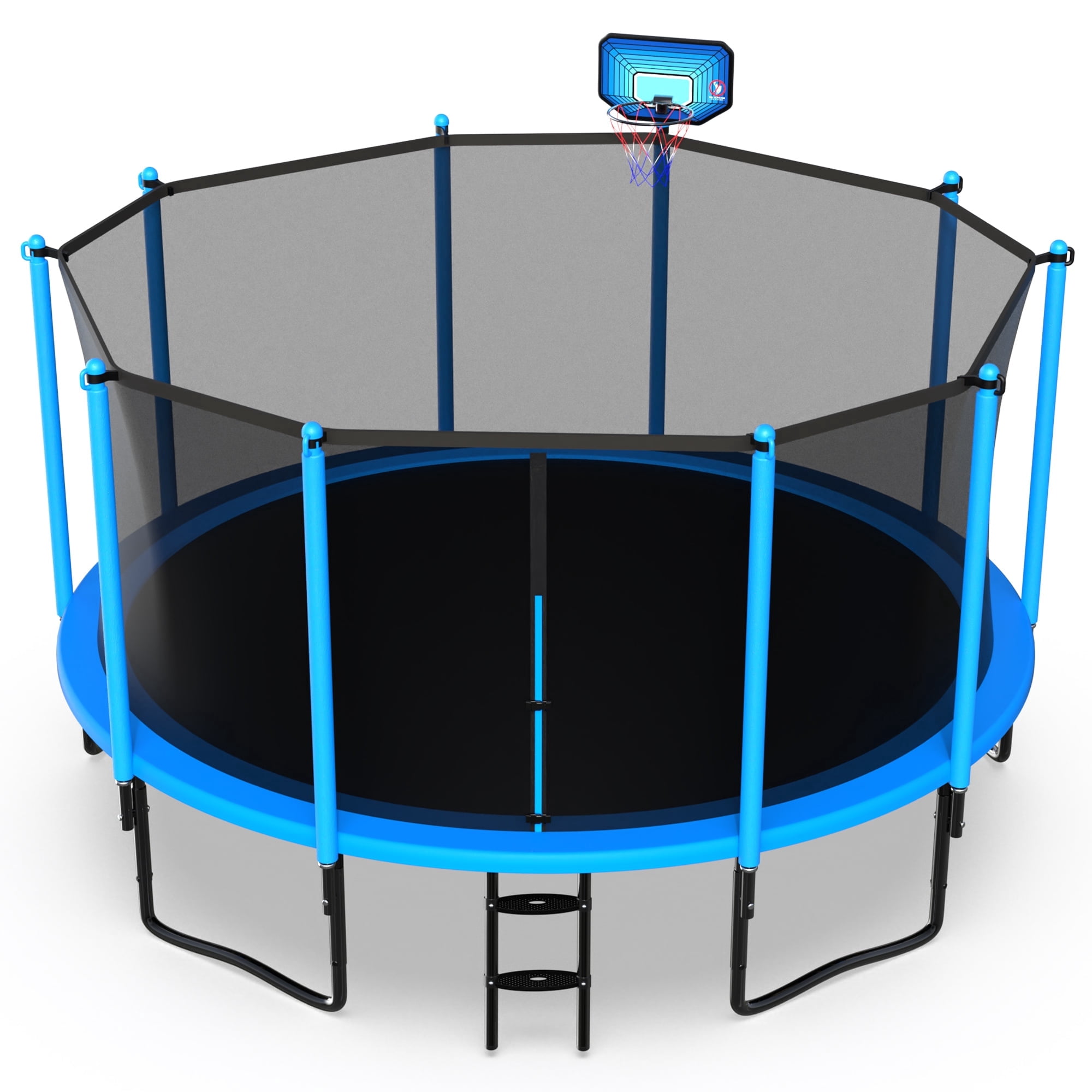 Jump Into Fun 14FT Trampoline for Adults/ 6-8 Kids, 1400LBS Capacity Trampolines with Enclosure, Basketball Hoop, Heavy Duty Outdoor Galvanized Anti-Rust Coating Recreational Trampoline
