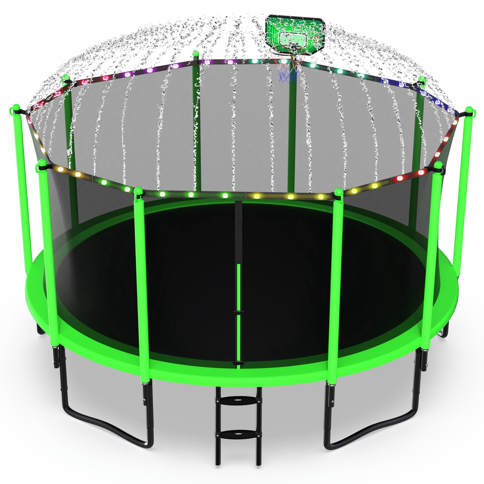Jump Into Fun Trampoline 14FT with Basketball Hoop and Lights Sprinkler Enclosure, 1400LBS Weight Capacity Backyard Outdoor Trampoline for Adults and Kids, Trampoline for Gift, Family Use