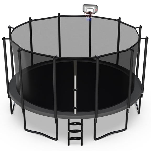 Jump Into Fun 16FT Trampoline for Adults/ 10 Kids, 1500LBS Capacity Trampolines with Enclosure, Basketball Hoop, Heavy Duty Outdoor Galvanized Anti-Rust Coating Recreational Trampoline