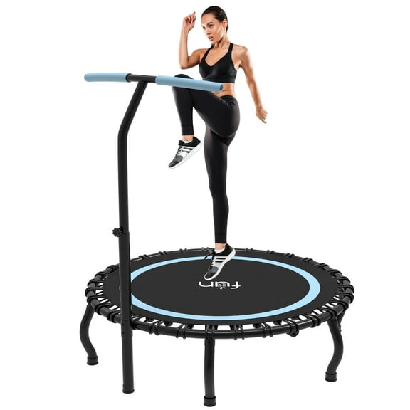Jump Into Fun 48" Rebounder Trampoline for Adults, 330LBS Foldable Fitness Trampoline with Bungees, Adjustable Handlebar, Noise-free Exercise Rebounder for Indoor Workout