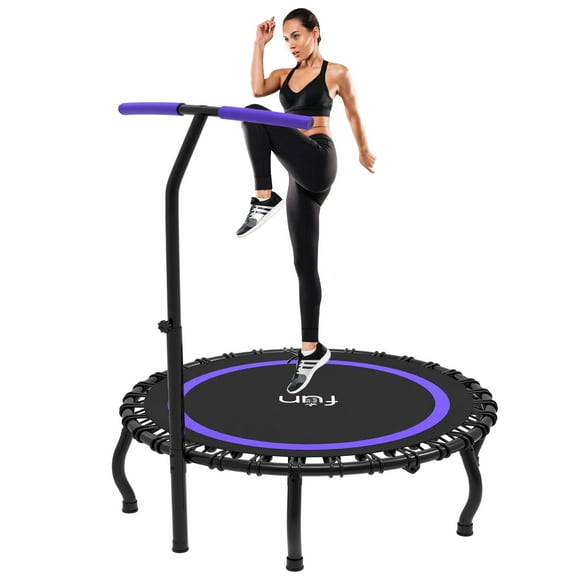 Jump Into Fun 48" Rebounder Trampoline for Adults, 330LBS Foldable Fitness Trampoline with Bungees, Adjustable Handlebar, Noise-free Exercise Rebounder for Indoor Workout