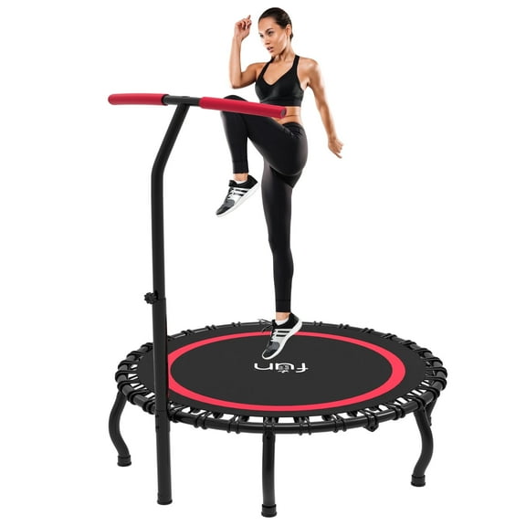 Jump Into Fun 40" Rebounder Trampoline for Adults, 330LBS Foldable Fitness Trampoline with Bungees, Adjustable Handlebar, Noise-free Exercise Rebounder for Indoor Workout