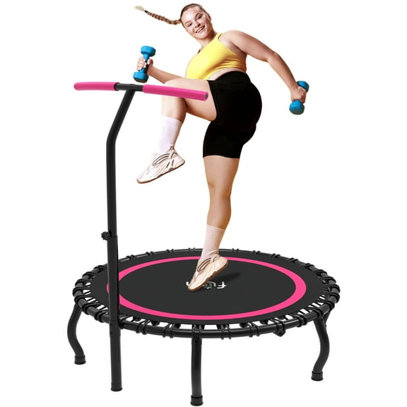 Jump Into Fun 40'' Foldable Mini Trampoline with Durable Bungees and Adjustable Foam Handle, Fitness Rebounder Trampoline for Adults, 330LBS Indoor/Outdoor Workout Trampoline