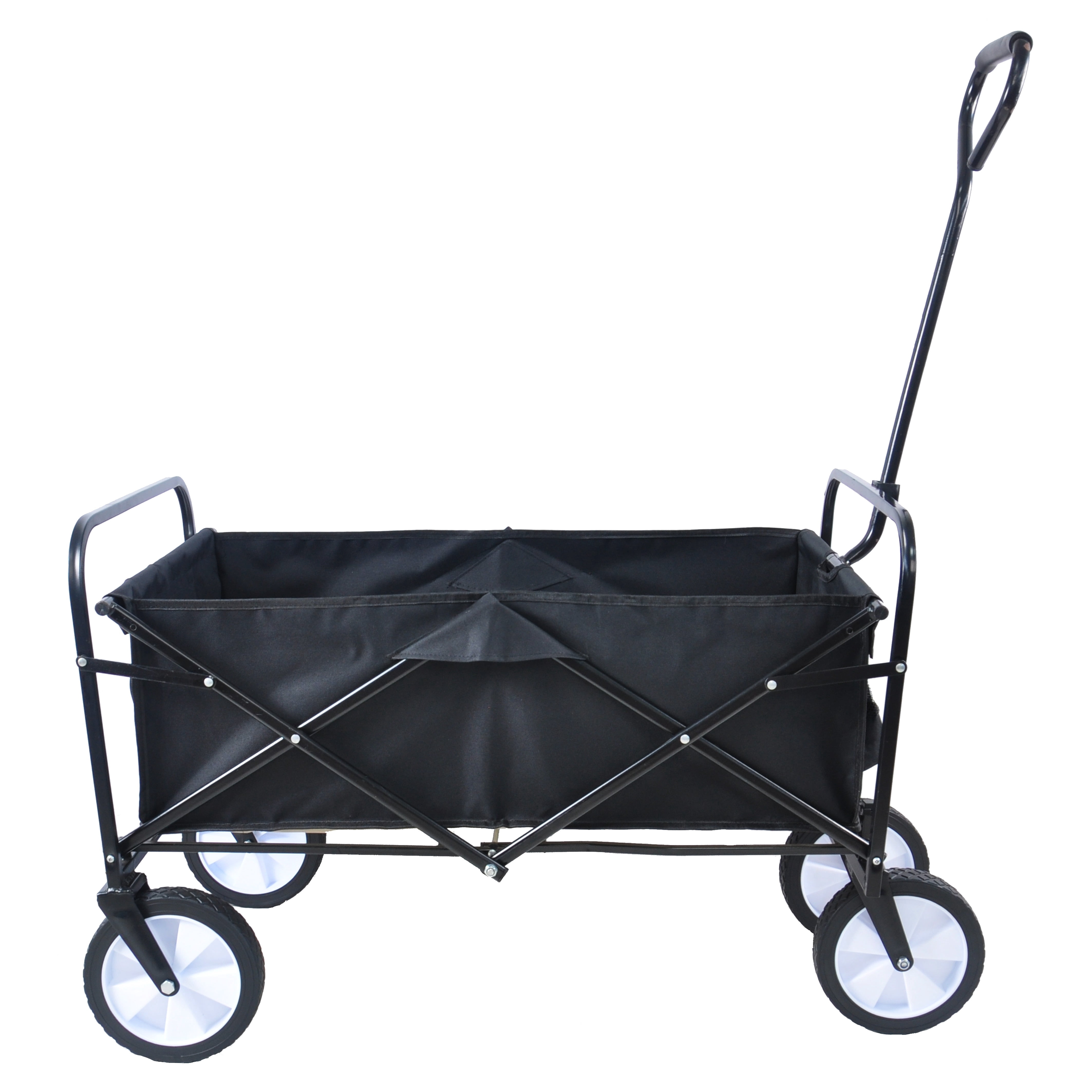 Jump Into Fun Newest Collapsible Wagon Cart for Kids with Big Wheels, Push Bar, 2 Mesh Cup Holders, 200LBS Capacity Heavy Duty Utility Foldable Wagon Garden Cart for Yard, Black