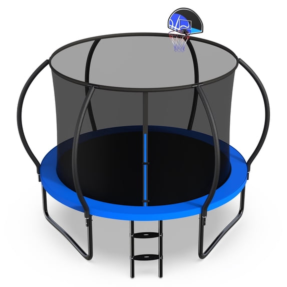 Jump Into Fun 10FT Trampoline 1000LBS for 4 Kids and Adults, Galvanized Anti-Rust Coating Pumpkin Outdoor Trampolines with Enclosure Net and Basketball Hoop, Gift Family Use