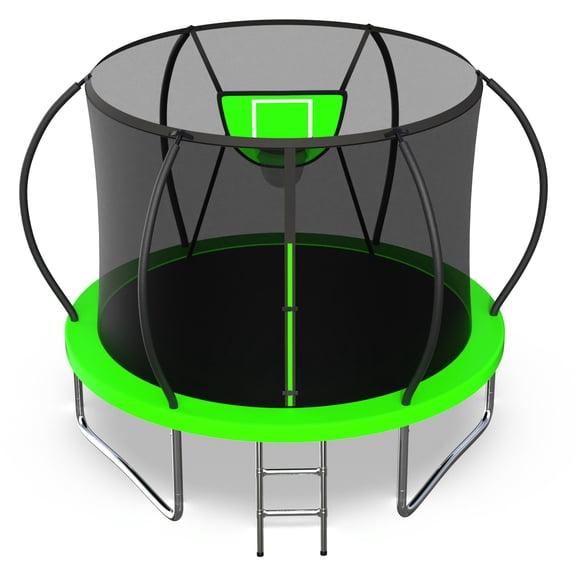 Jump Into Fun Trampoline, 10FT 12FT 14FT 16FT 1000LBS Trampoline for Adults and Kids, Trampoline with Enclosure, Basketball Hoop and Basketball, Outdoor Heavy Duty Pumpkin Trampoline