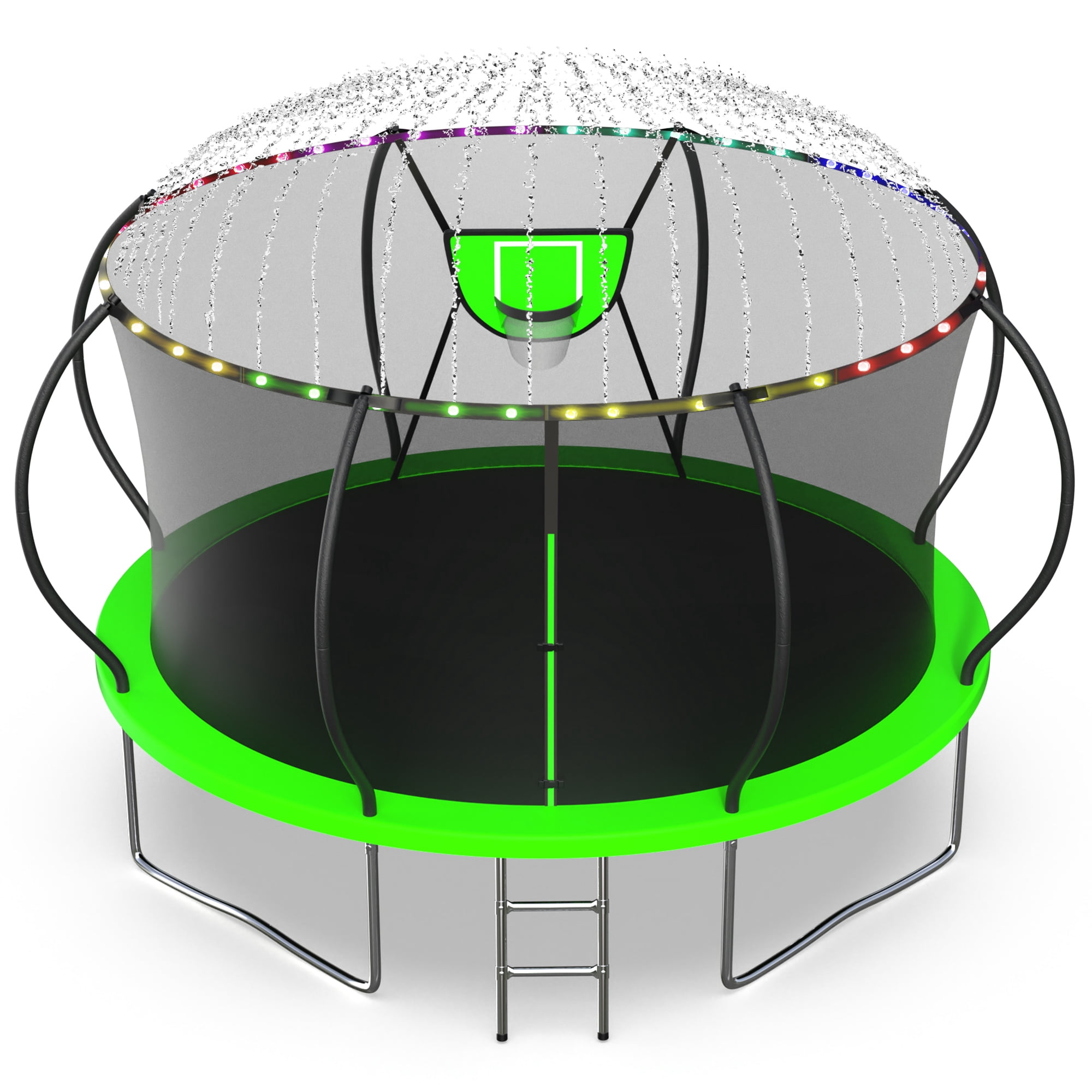 Jump Into Fun Trampoline, 12FT 10FT 14FT 16FT 1200LBS Trampoline for Adults and Kids, Trampoline with Enclosure, Basketball Hoop and Basketball, LED Light and More Gifts, Outdoor Pumpkin Trampoline