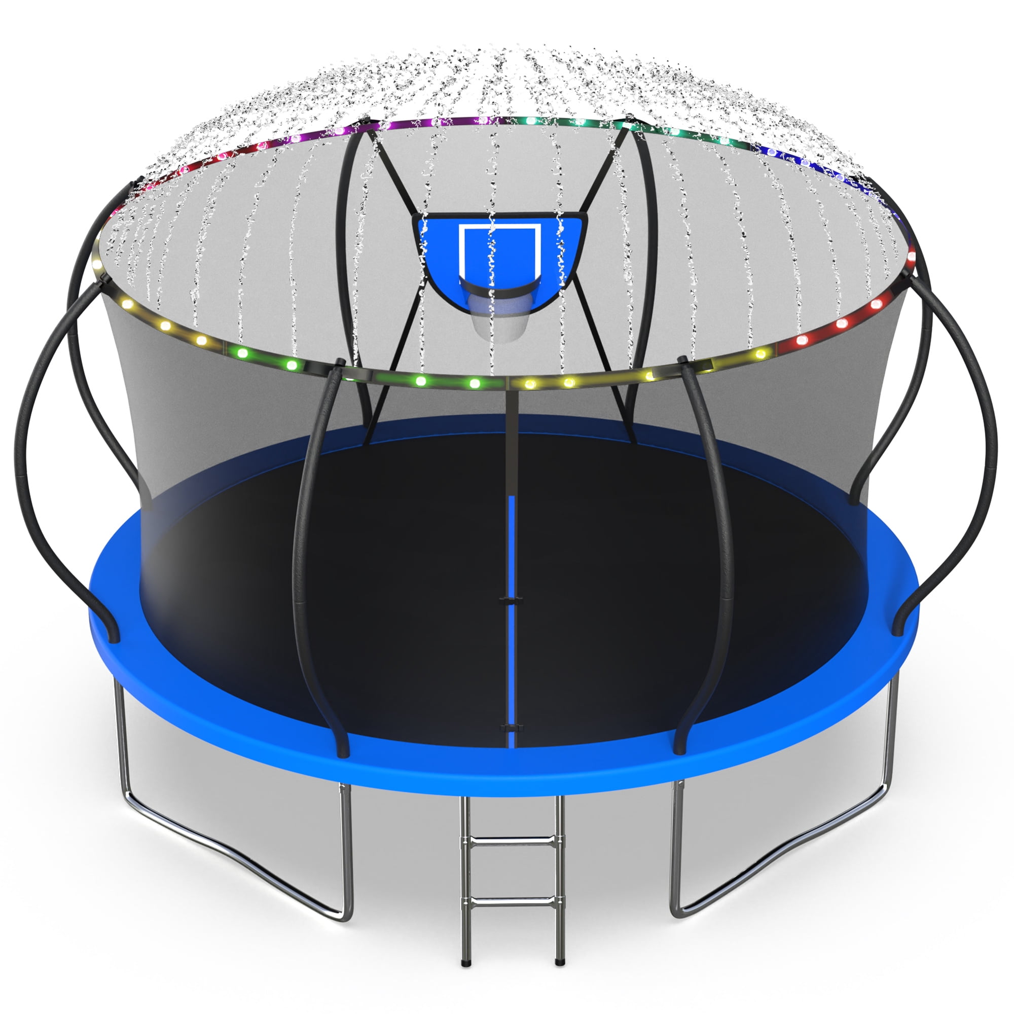 Jump Into Fun Trampoline 12FT 1200LBS,  10FT 14FT 16FT Trampoline for Adults and Kids, Trampoline with Enclosure, Basketball Hoop, LED Lights Sprinkler and More Gifts, Outdoor Pumpkin Trampoline