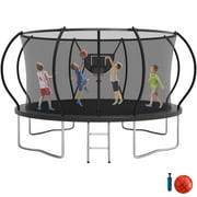 Jump Into Fun Trampoline, 12FT 10FT 14FT 16FT 1200LBS Trampoline for Adults and Kids, Trampoline with Enclosure, Basketball Hoop and Basketball, Outdoor Heavy Duty Pumpkin Trampoline