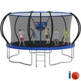 thumbnail image 1 of Jump Into Fun Trampoline, 14FT 10FT 12FT 16FT 1400LBS Trampoline for Adults and Kids, Trampoline with Enclosure, Basketball Hoop and Basketball, Outdoor Heavy Duty Pumpkin Trampoline, 1 of 8