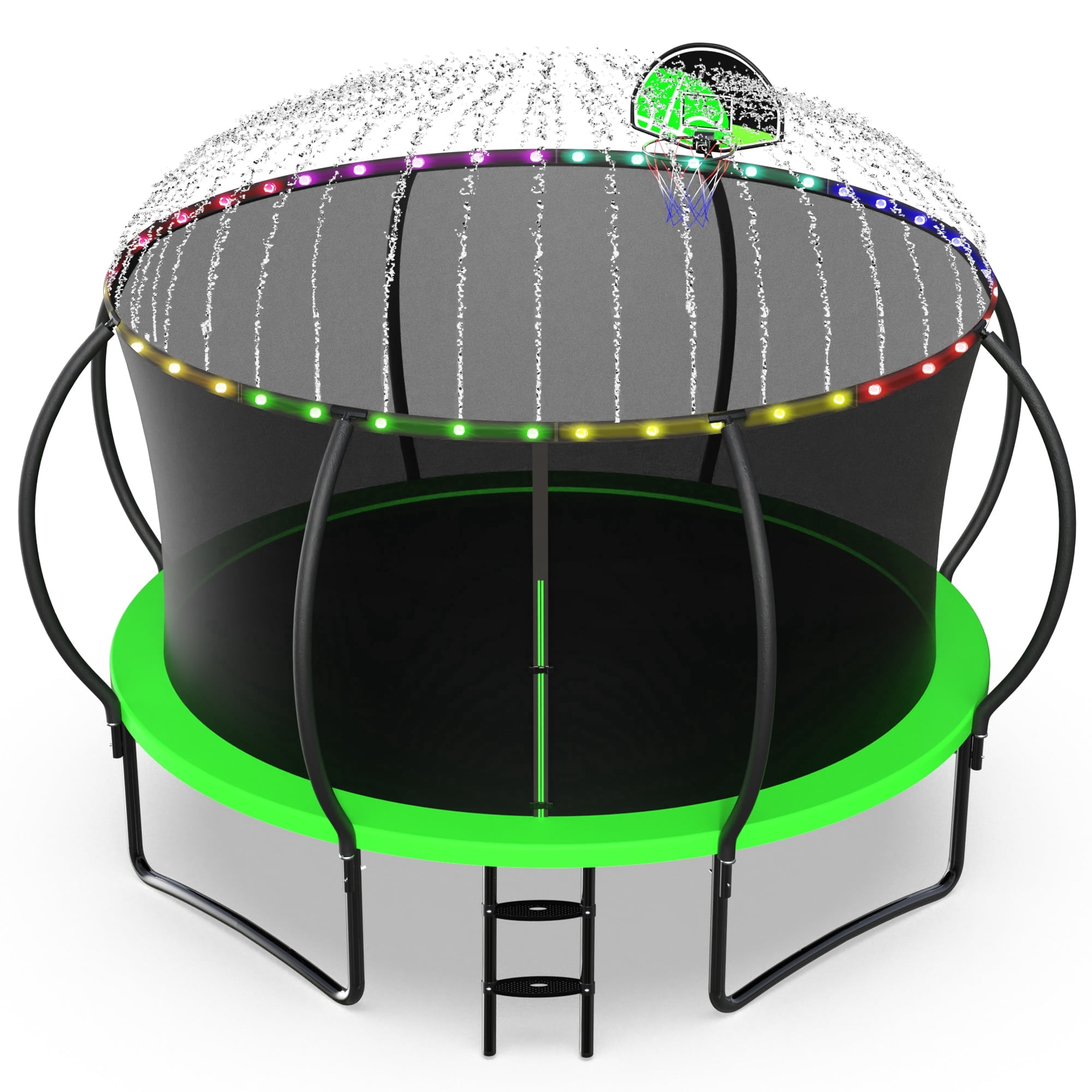 Jump Into Fun 12FT Trampoline 1200LBS for 6 Kids and Adults, Galvanized Anti-Rust Coating Pumpkin Outdoor Trampolines with Enclosure Net and Basketball Hoop, Lights, Sprinkler, Gift Family Use