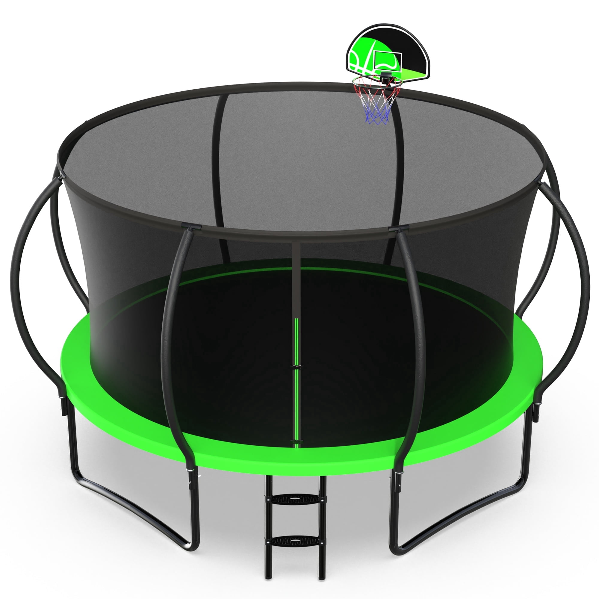 Jump Into Fun 12FT Trampoline 1200LBS for 6 Kids and Adults, Galvanized Anti-Rust Coating Pumpkin Outdoor Trampolines with Enclosure Net and Basketball Hoop, Gift Family Use