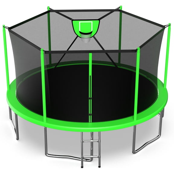Jump Into Fun Trampoline 16FT 8 10 12 14 15 FT Outdoor Trampoline for Kids and Adults with Enclosure and Basketball Hoop, 1500LBS Weight Capacity for 8-10 Adults and Kids, Easy Assembly