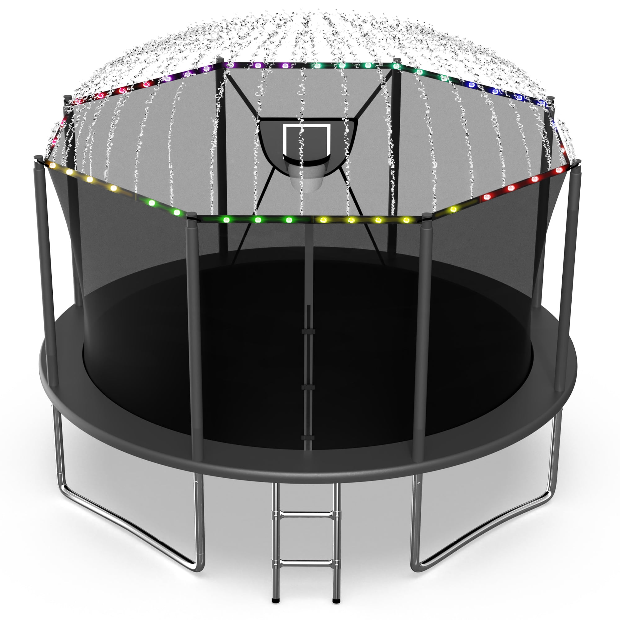 Jump Into Fun Trampoline 12FT 8 10 14 15 16FT Outdoor Trampoline for Kids and Adults with Enclosure and Basketball Hoop, Lights,Sprinklers and More Gifts, 1200LBS Trampoline for 4-5 Adults and Kids