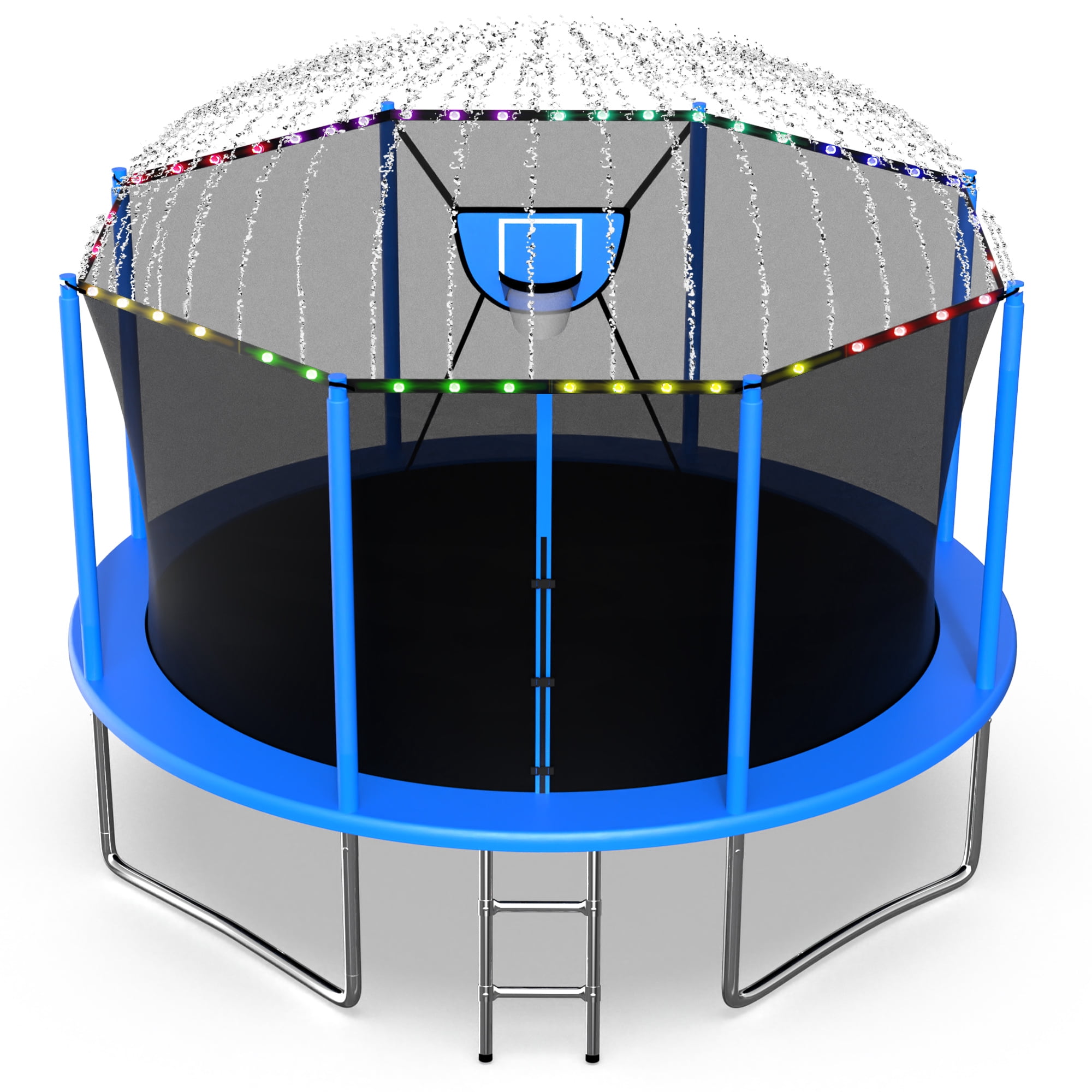 Jump Into Fun Trampoline 12FT 8 10 14 15 16FT Outdoor Trampoline for Kids and Adults with Enclosure and Basketball Hoop, Lights,Sprinklers and More Gifts, 1200LBS Trampoline for 4-5 Adults and Kids