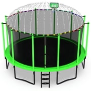 Jump Into Fun Trampoline 16FT with Basketball Hoop and Lights Sprinkler Enclosure, 1500LBS Weight Capacity Backyard Outdoor Trampoline for Adults and Kids, Trampoline for Gift, Family Use