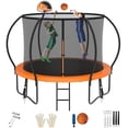 thumbnail image 1 of Jump Into Fun Trampoline, 8FT 800LBS Trampoline for 3-4 Kids, Pumpkin Trampolines with Enclosure, Basketball Hoop, Wind Stakes, Outdoor Galvanized Anti-Rust Coating Recreational Trampoline, 1 of 7
