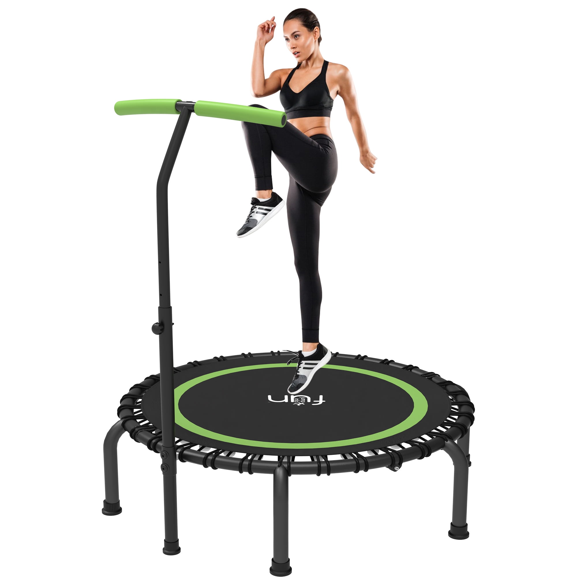 Jump Into Fun 40 48 50 Fitness Mini Trampoline for Adults Foldable Trampoline with Bungees Adjustable Foam Handle 330LBS Slient Exercise