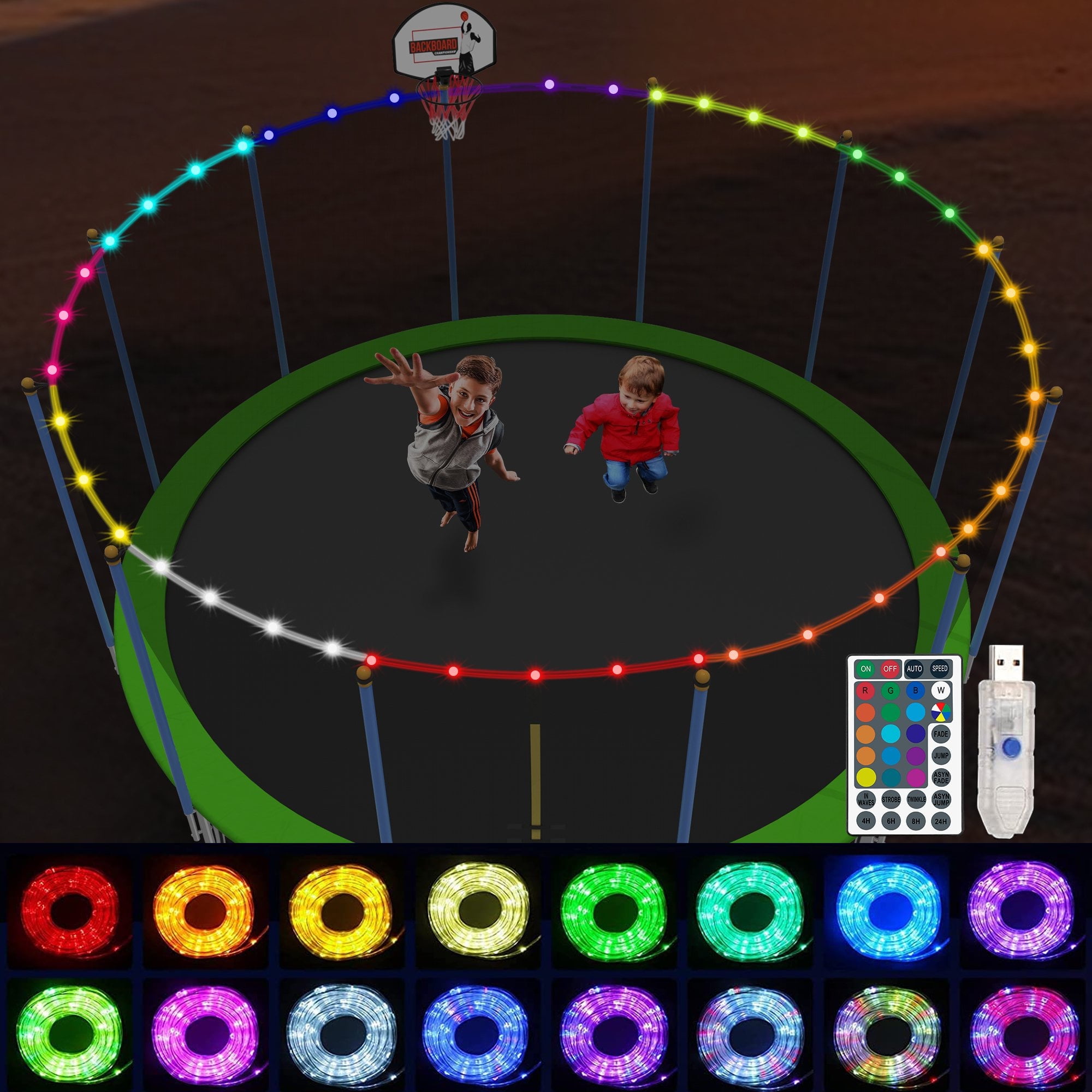 Jump Into Fun 49.2FT Trampoline LED Light: Waterproof, Remote Control ...