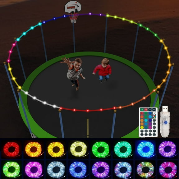 Jump Into Fun Trampoline Lights, 49.2FT Remote Control Trampoline Rim LED Light for All Trampoline for Kids and Adults, 16 Color Change by Yourself, Waterproof, Super Bright to Play at Night Outdoors