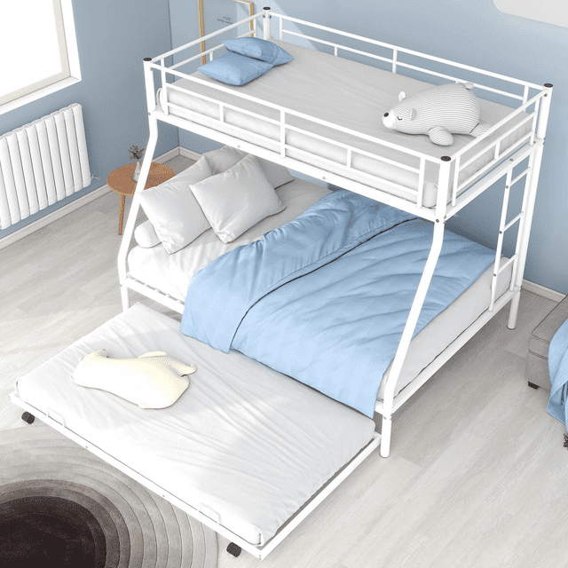 Jump Into Fun Bunk Bed Twin over Full, Metal Bunk Bed with Trundle, 3