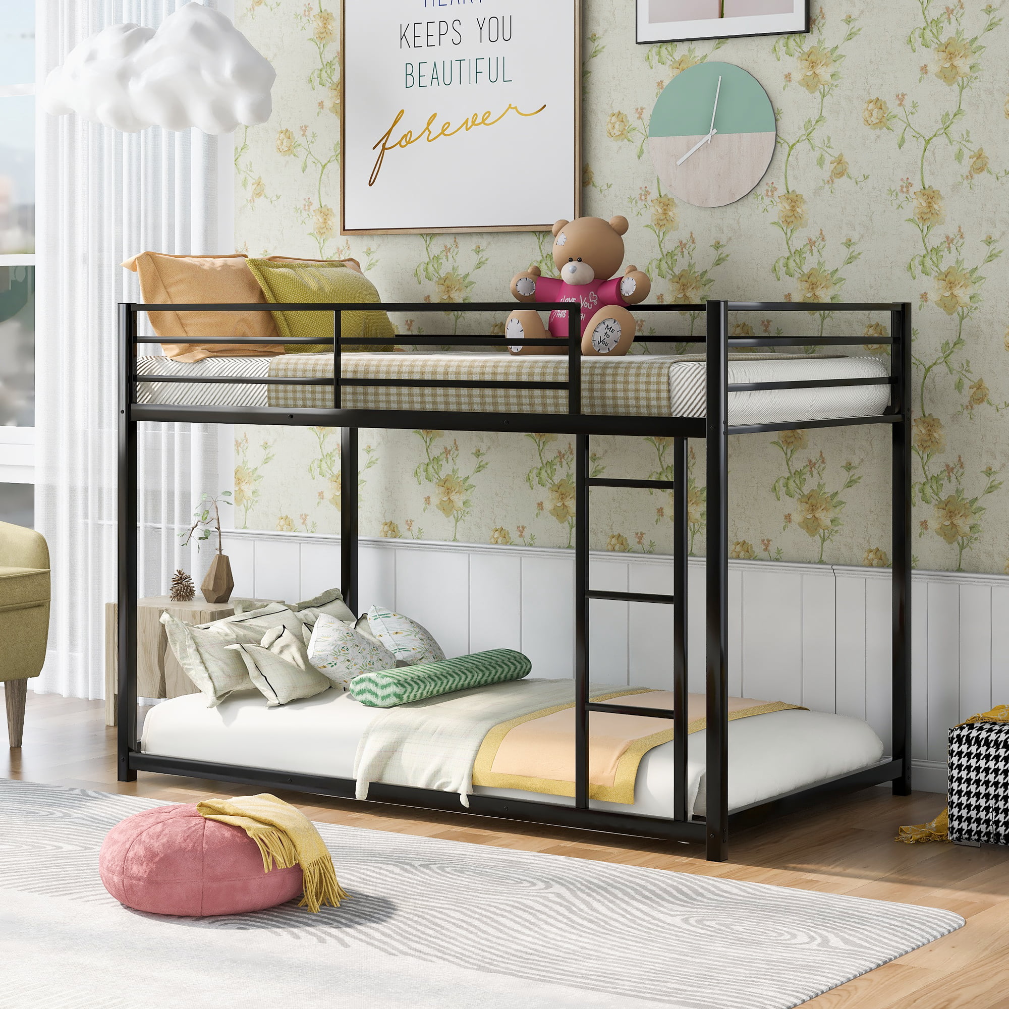 Jump Into Fun Bunk Bed Twin over Twin, Metal Twin Bunk Beds with Safety