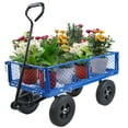 thumbnail image 1 of Jump Into Fun Garden Cart, Metal Wagon Cart with 10'' Solid Tires, Upgrade Folding Heavy Duty Utility Garden Cart 550LBS Capacity with Mesh Frame, Removable Sides, Yard Wagon Cart for Backyard, Blue, 1 of 7