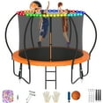 thumbnail image 1 of Jump Into Fun Trampoline, 10FT 1000LBS Trampoline for 4-5 Kids, Pumpkin Trampolines with Enclosure, LED Light, Basketball Hoop,Outdoor Galvanized Anti-Rust Coating Recreational Trampoline for Gifts, 1 of 7