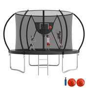 Jump Into Fun Trampoline 10FT 12FT 14FT 16FT, Trampoline with Enclosure, Basketball Hoop, 2 Balls and Ladder, 1000LBS Trampoline for 3-4 Kids, Outdoor No Gap Design Round Trampoline