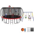 thumbnail image 1 of Jump Into Fun Trampoline 8 10 12 14 15 16FT, Trampoline with Enclosure, Basketball Hoop, Swing and Wind Stakes, 1500LBS Trampoline for 3-4 Adults/ 7-8 Kids, Outdoor Galvanized Spray Trampoline, 1 of 8