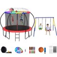 thumbnail image 1 of Jump Into Fun Trampoline 8 10 12 14 15 16FT, Trampoline with Enclosure, Basketball Hoop, Swing, LED Light and More Gifts, 1000LBS Trampoline for 3-4 Kids, Outdoor Galvanized Spray No Gap Trampoline, 1 of 8